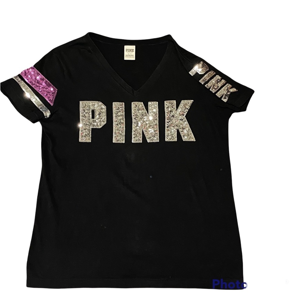 Victoria’s Secret PINK black bling V-Neck tee size small